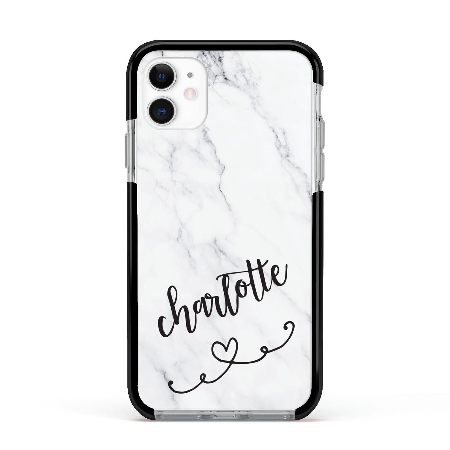 Grey Personalised Marble with Illustration Text Apple iPhone 11 in White with Black Impact Case