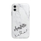 Grey Personalised Marble with Illustration Text Apple iPhone 11 in White with Bumper Case