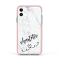 Grey Personalised Marble with Illustration Text Apple iPhone 11 in White with Pink Impact Case
