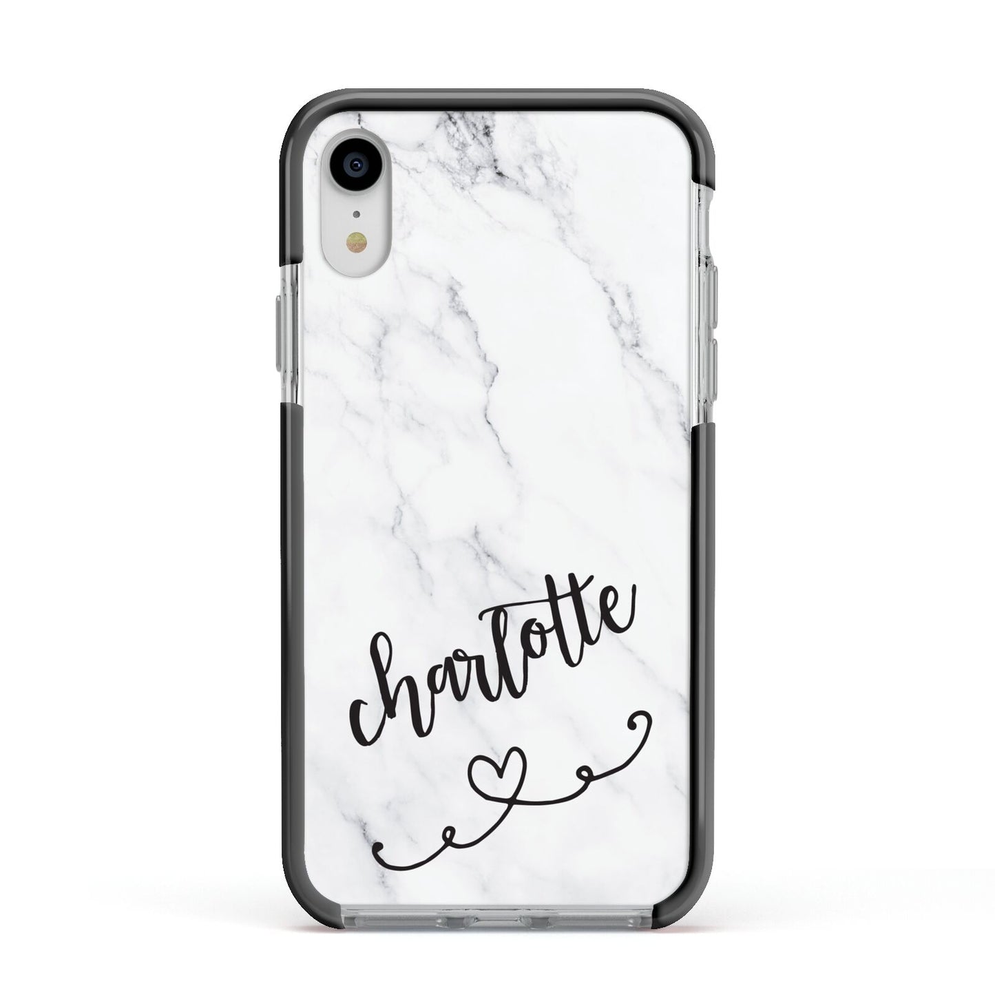Grey Personalised Marble with Illustration Text Apple iPhone XR Impact Case Black Edge on Silver Phone