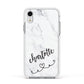 Grey Personalised Marble with Illustration Text Apple iPhone XR Impact Case White Edge on Silver Phone