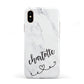 Grey Personalised Marble with Illustration Text Apple iPhone XS 3D Tough