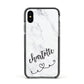 Grey Personalised Marble with Illustration Text Apple iPhone Xs Impact Case Black Edge on Black Phone