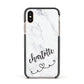 Grey Personalised Marble with Illustration Text Apple iPhone Xs Impact Case Black Edge on Gold Phone