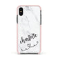 Grey Personalised Marble with Illustration Text Apple iPhone Xs Impact Case Pink Edge on Black Phone