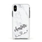 Grey Personalised Marble with Illustration Text Apple iPhone Xs Impact Case White Edge on Black Phone