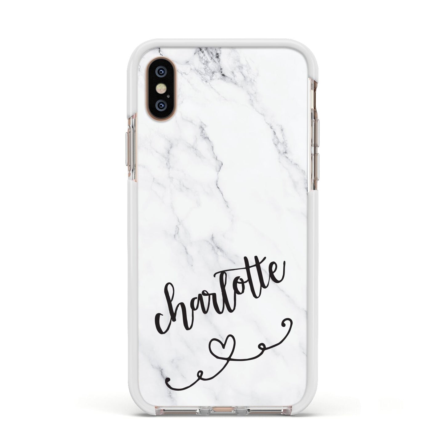 Grey Personalised Marble with Illustration Text Apple iPhone Xs Impact Case White Edge on Gold Phone
