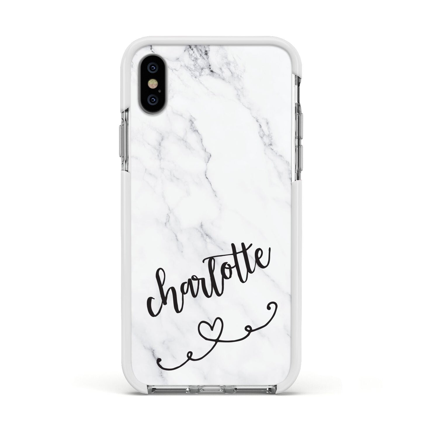 Grey Personalised Marble with Illustration Text Apple iPhone Xs Impact Case White Edge on Silver Phone