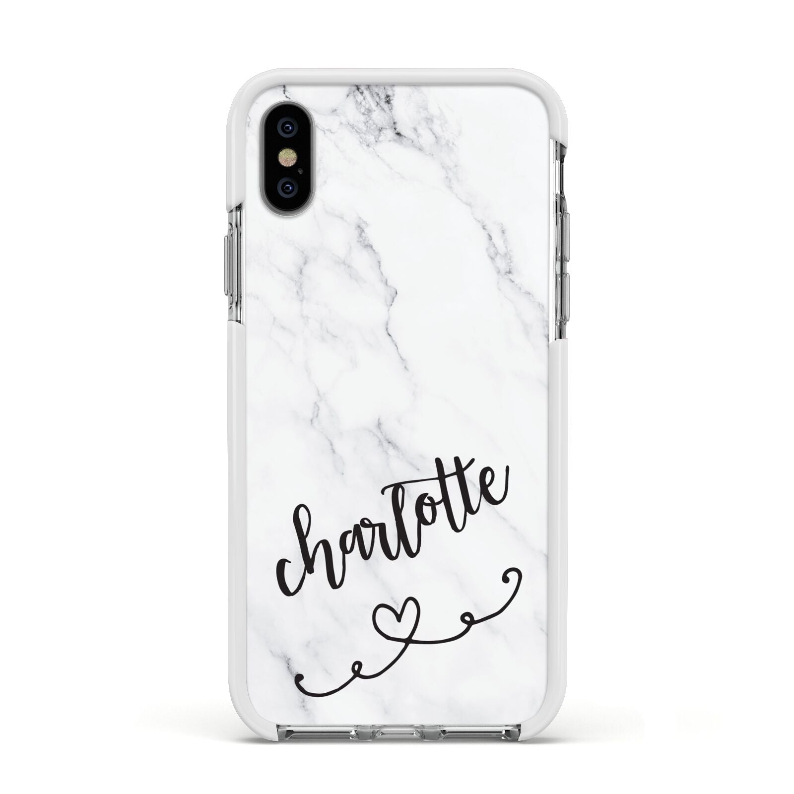 Grey Personalised Marble with Illustration Text Apple iPhone Xs Impact Case White Edge on Silver Phone