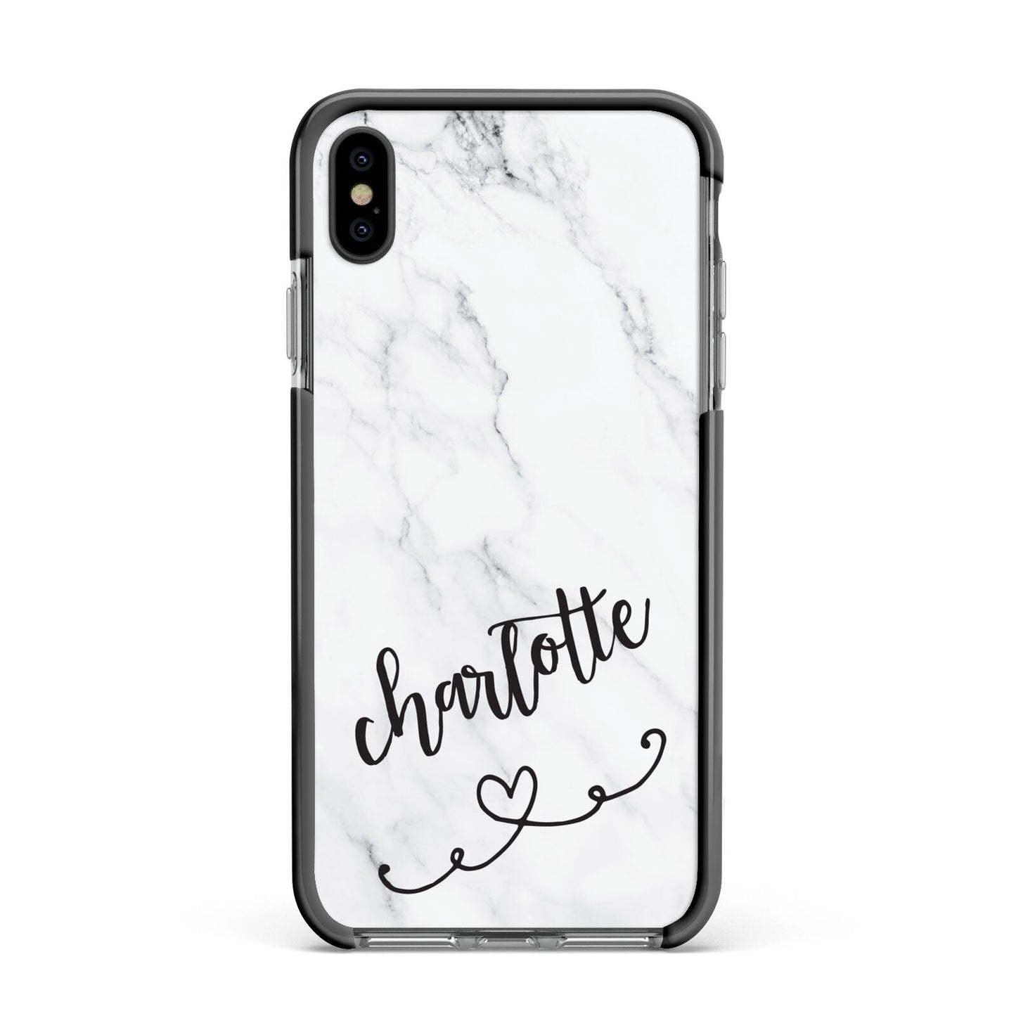 Grey Personalised Marble with Illustration Text Apple iPhone Xs Max Impact Case Black Edge on Black Phone