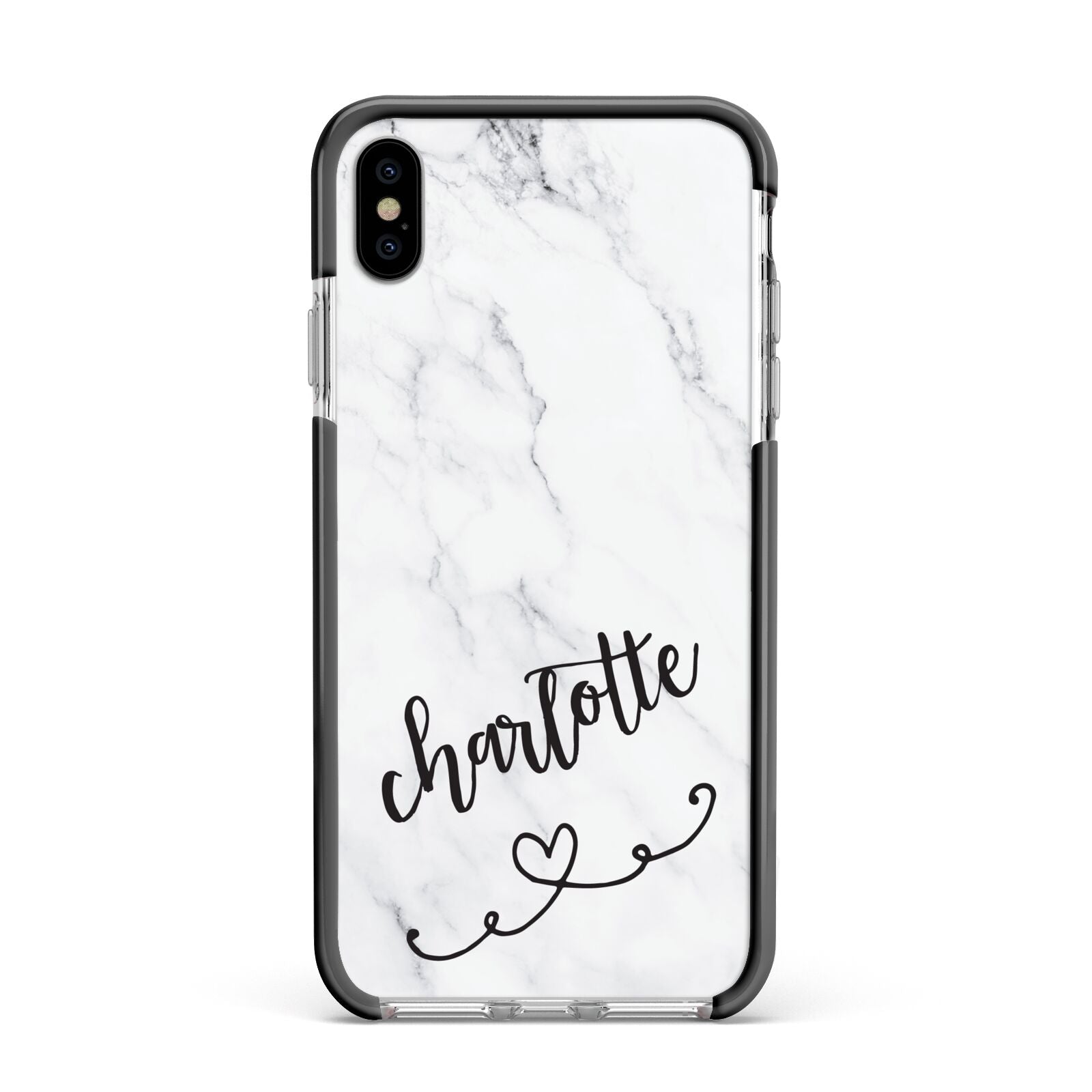 Grey Personalised Marble with Illustration Text Apple iPhone Xs Max Impact Case Black Edge on Silver Phone