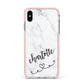 Grey Personalised Marble with Illustration Text Apple iPhone Xs Max Impact Case Pink Edge on Silver Phone