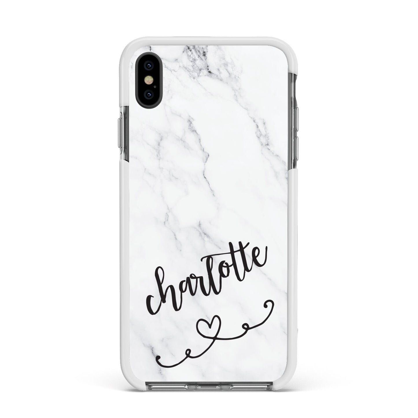 Grey Personalised Marble with Illustration Text Apple iPhone Xs Max Impact Case White Edge on Black Phone