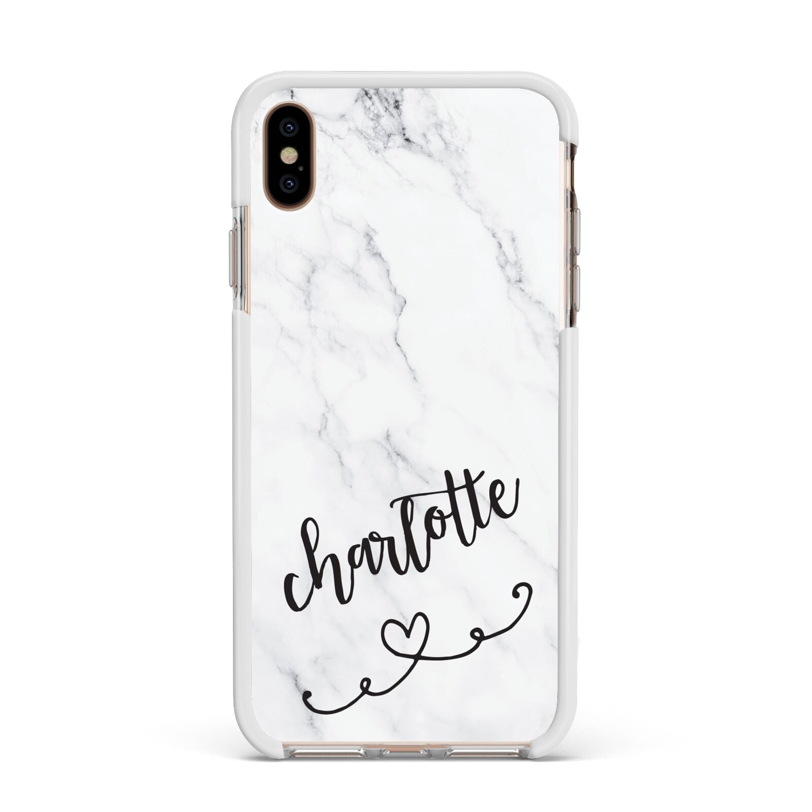Grey Personalised Marble with Illustration Text Apple iPhone Xs Max Impact Case White Edge on Gold Phone