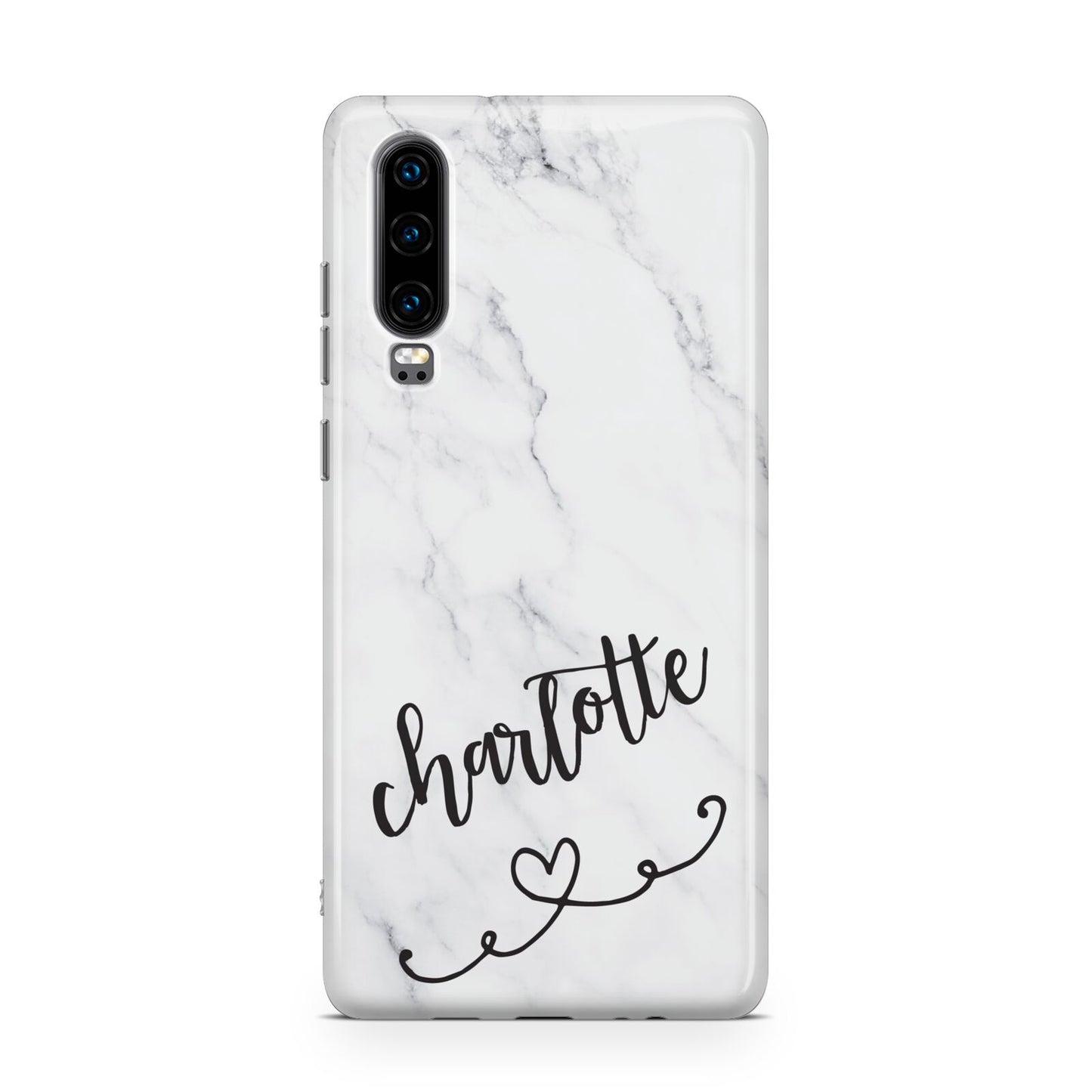 Grey Personalised Marble with Illustration Text Huawei P30 Phone Case