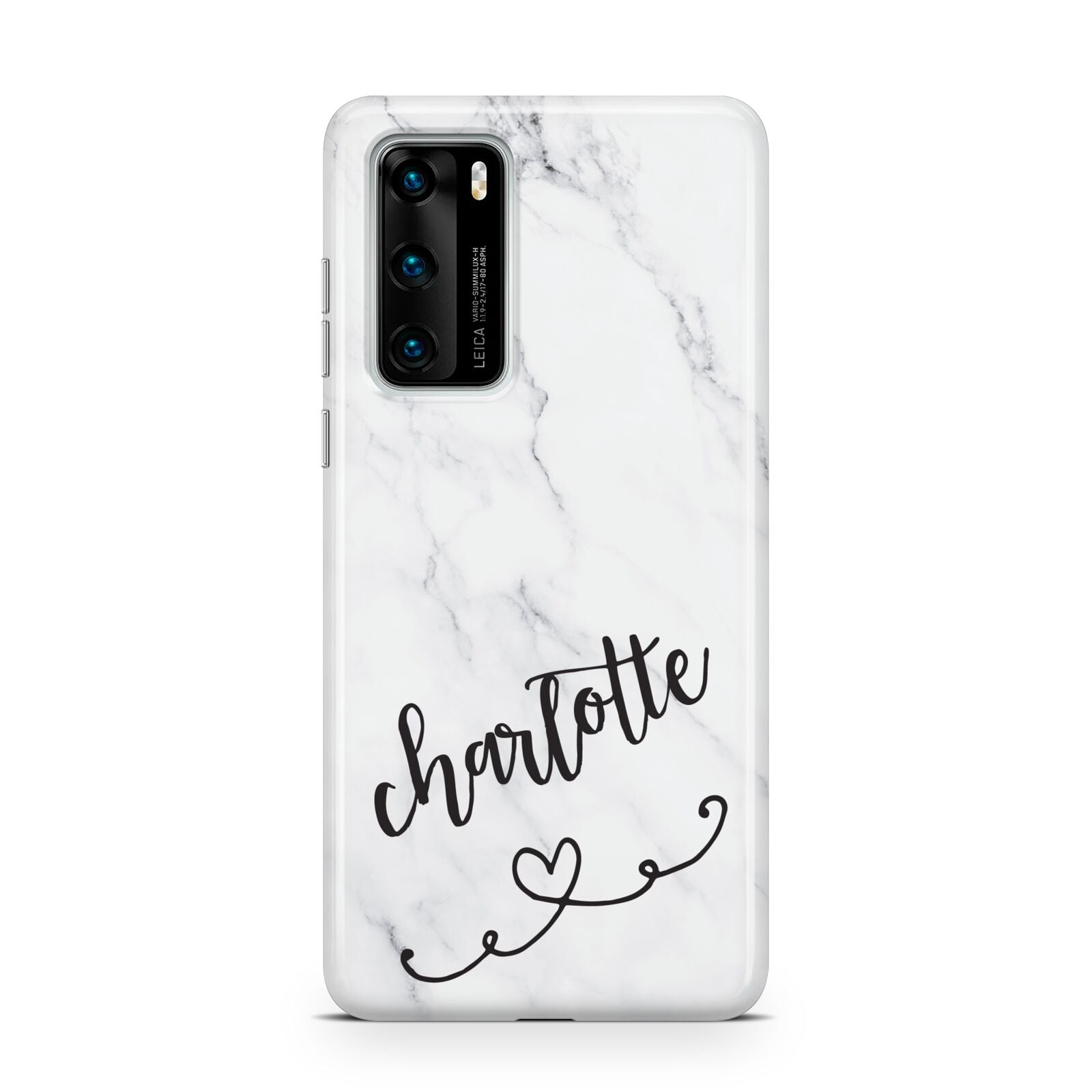 Grey Personalised Marble with Illustration Text Huawei P40 Phone Case