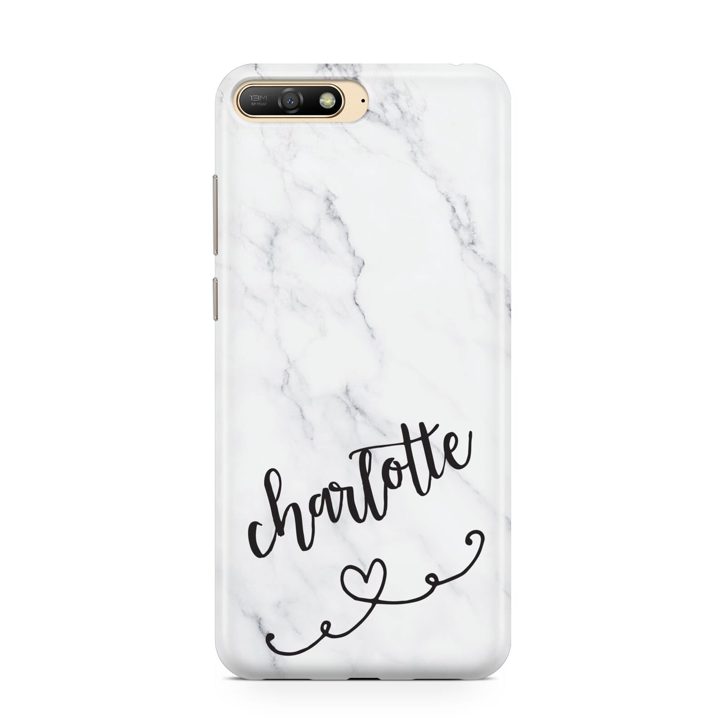 Grey Personalised Marble with Illustration Text Huawei Y6 2018