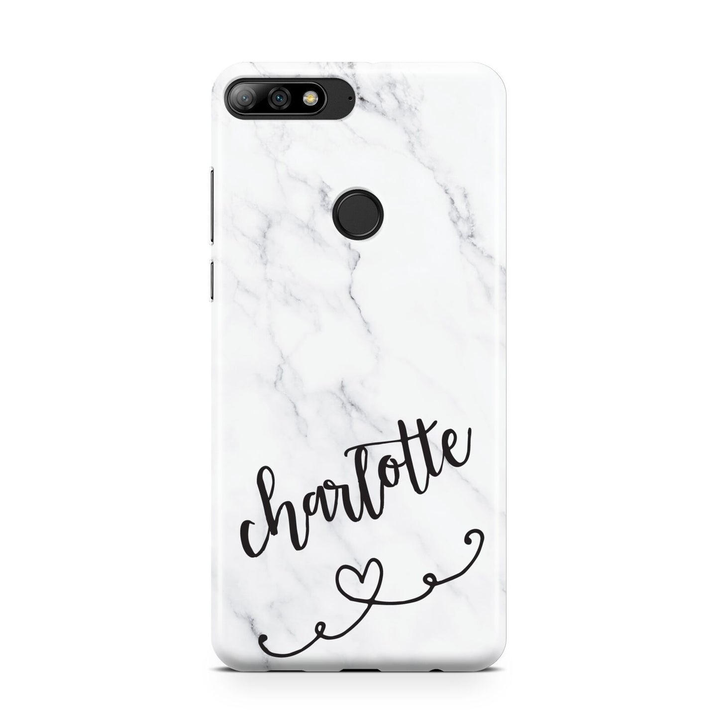 Grey Personalised Marble with Illustration Text Huawei Y7 2018