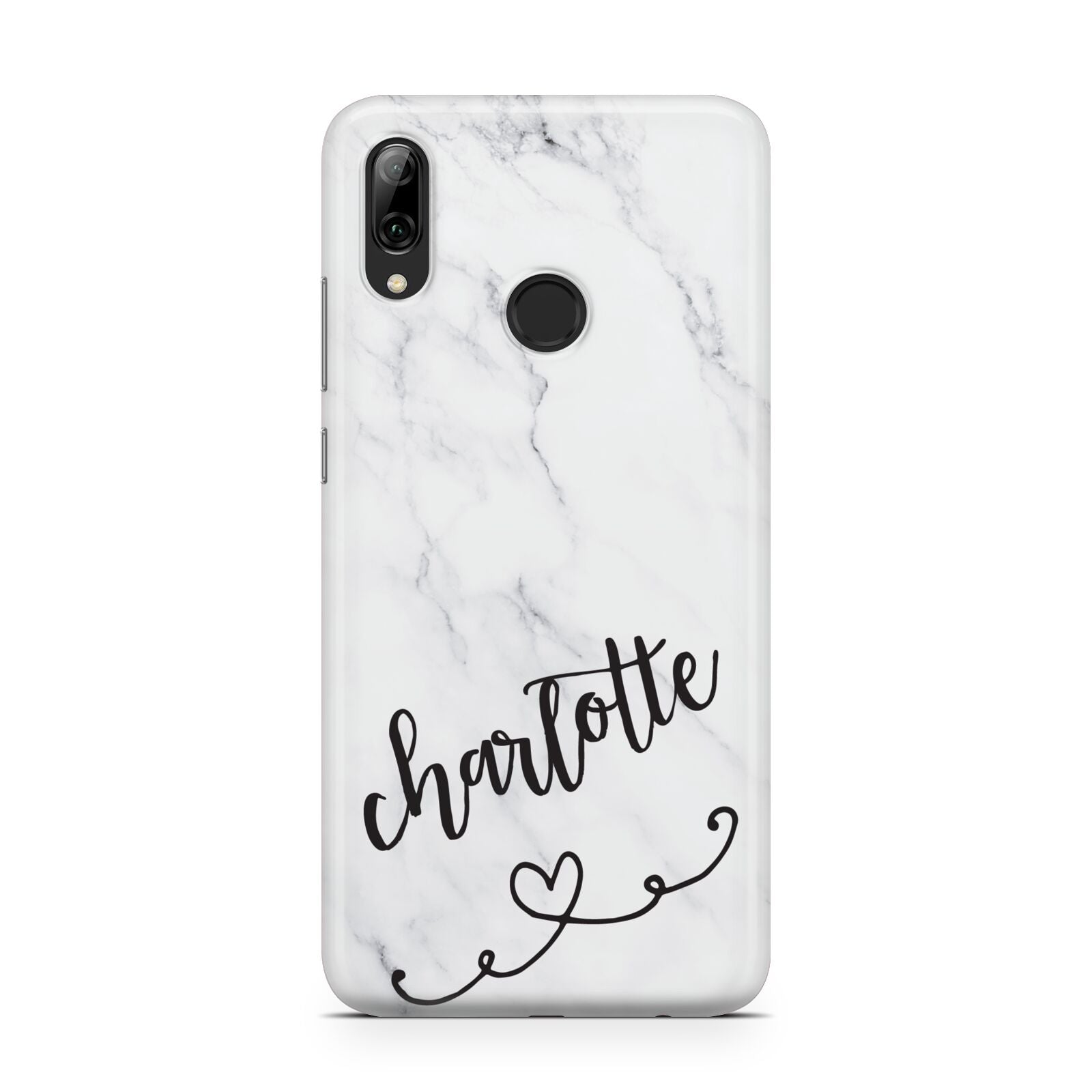 Grey Personalised Marble with Illustration Text Huawei Y7 2019