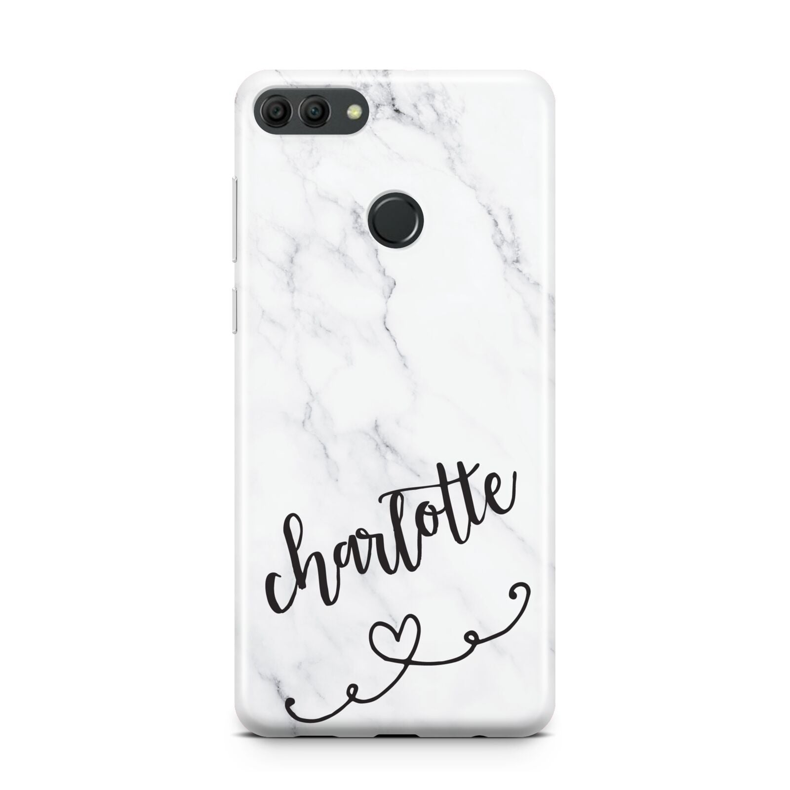 Grey Personalised Marble with Illustration Text Huawei Y9 2018