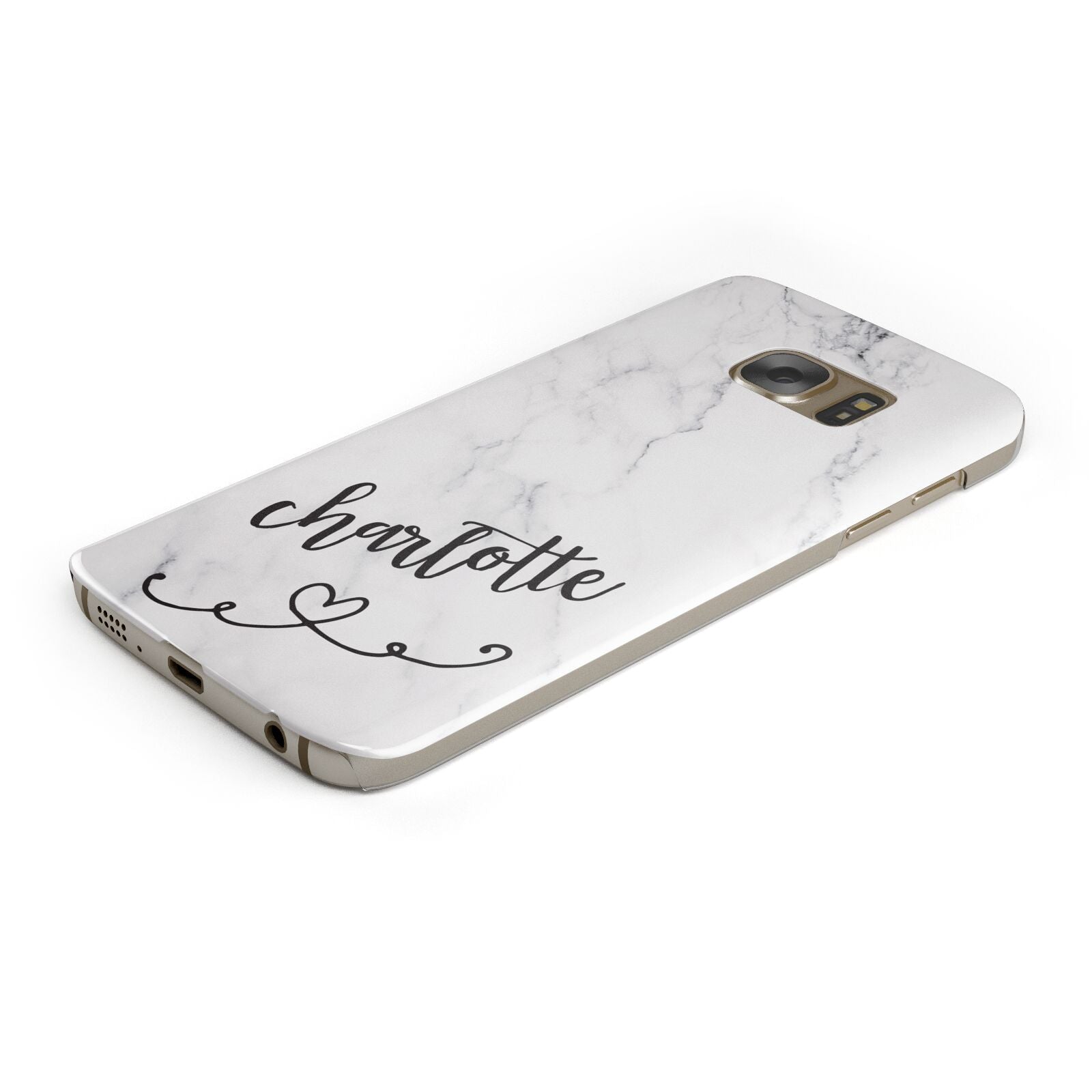 Grey Personalised Marble with Illustration Text Protective Samsung Galaxy Case Angled Image