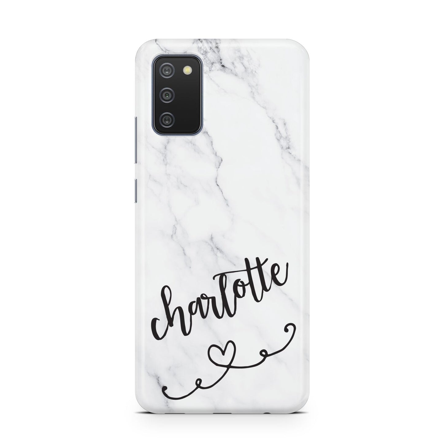 Grey Personalised Marble with Illustration Text Samsung A02s Case