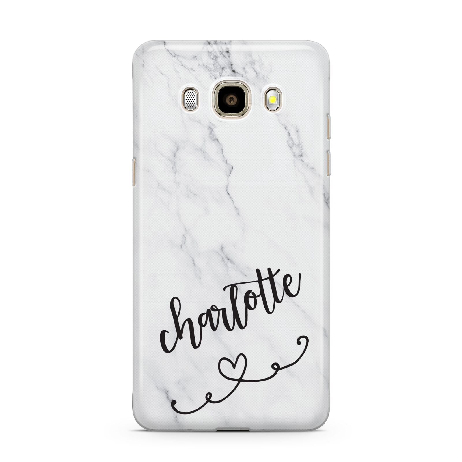 Grey Personalised Marble with Illustration Text Samsung Galaxy J7 2016 Case on gold phone