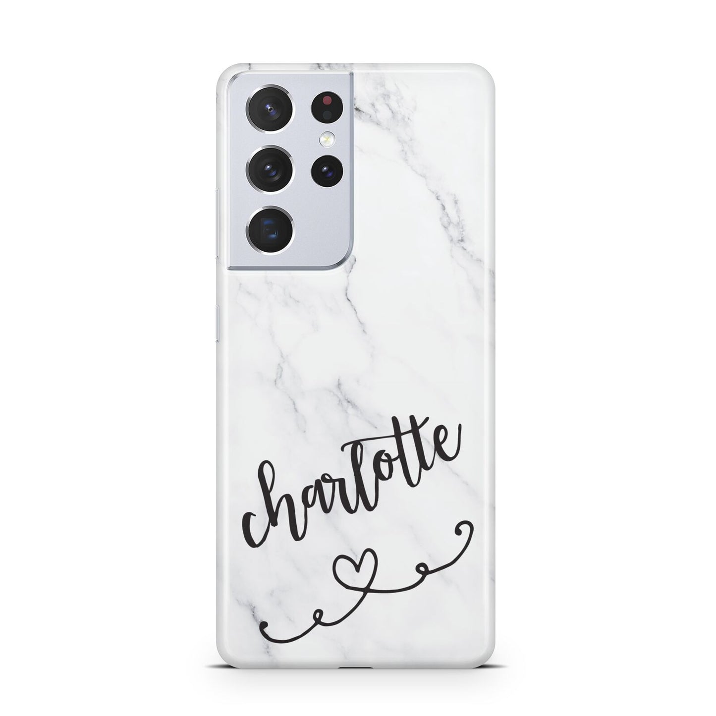 Grey Personalised Marble with Illustration Text Samsung S21 Ultra Case