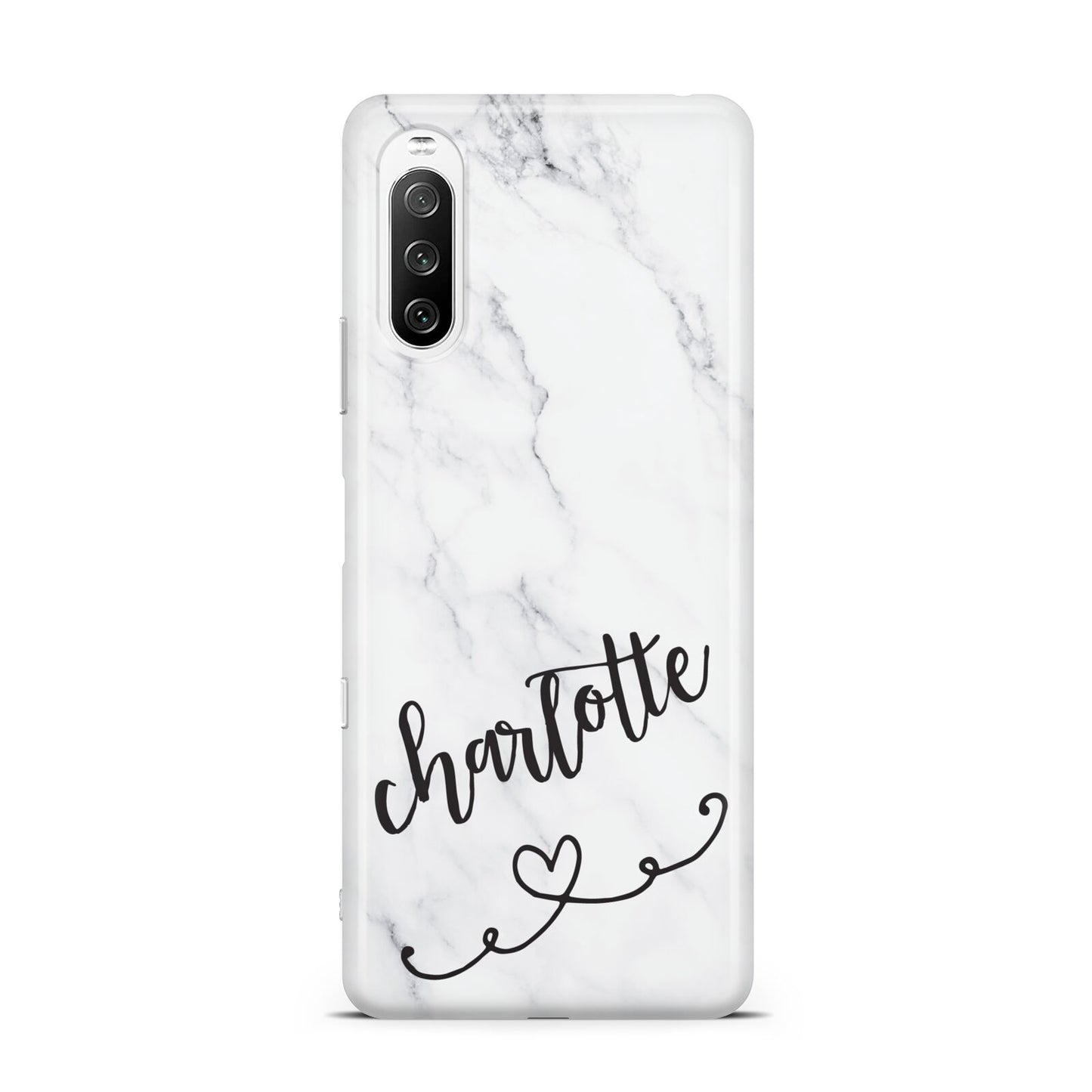 Grey Personalised Marble with Illustration Text Sony Xperia 10 III Case