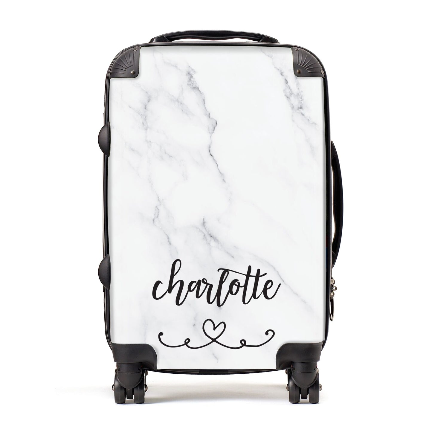 Grey Personalised Marble with Illustration Text Suitcase