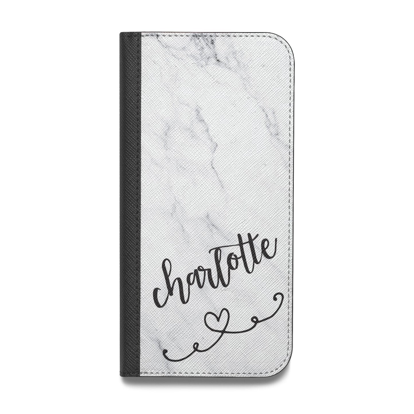 Grey Personalised Marble with Illustration Text Vegan Leather Flip iPhone Case