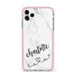 Grey Personalised Marble with Illustration Text iPhone 11 Pro Max Impact Pink Edge Case