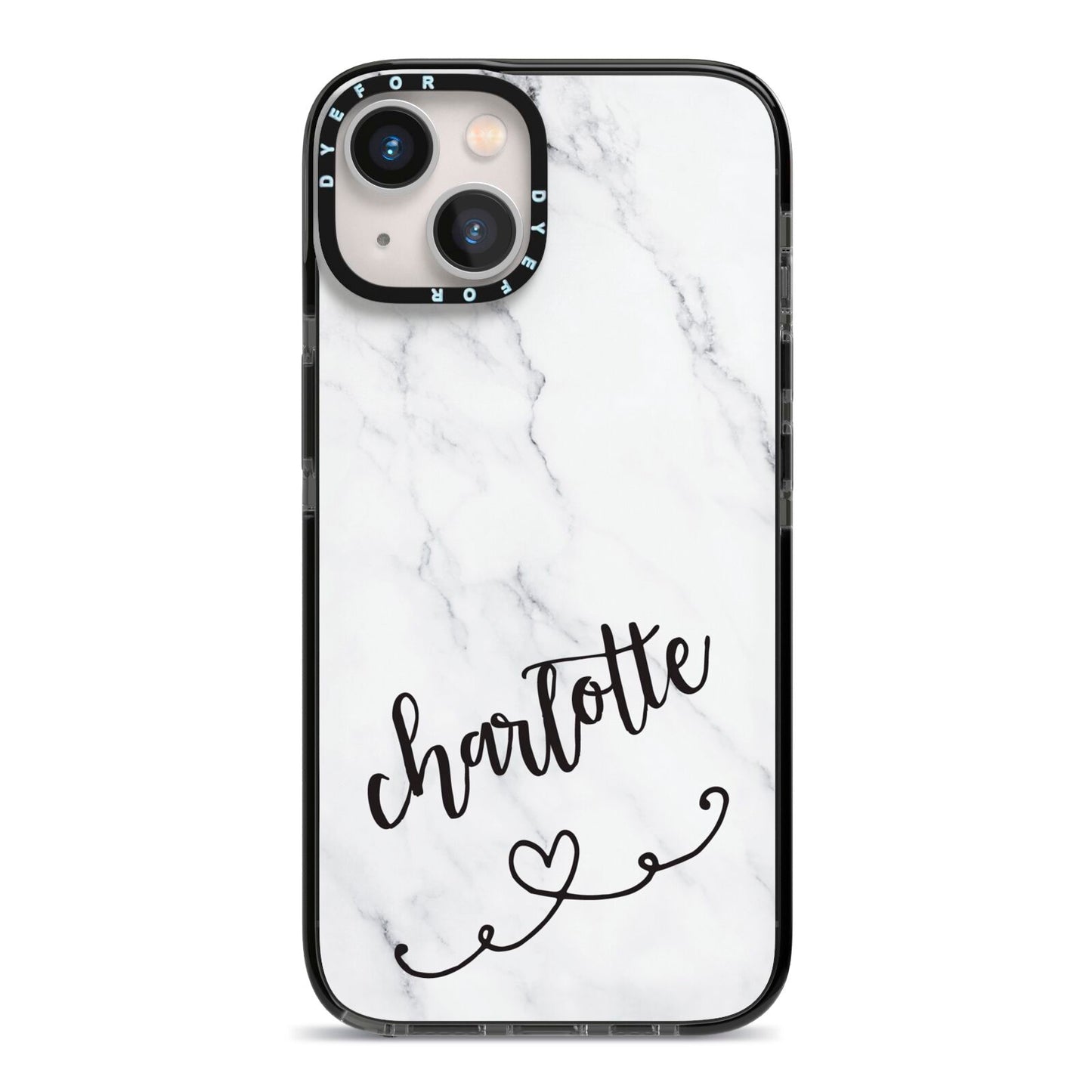 Grey Personalised Marble with Illustration Text iPhone 13 Black Impact Case on Silver phone