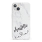 Grey Personalised Marble with Illustration Text iPhone 13 Clear Bumper Case