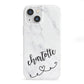 Grey Personalised Marble with Illustration Text iPhone 13 Mini Clear Bumper Case