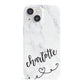 Grey Personalised Marble with Illustration Text iPhone 13 Mini Full Wrap 3D Snap Case