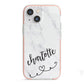 Grey Personalised Marble with Illustration Text iPhone 13 Mini TPU Impact Case with Pink Edges