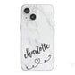 Grey Personalised Marble with Illustration Text iPhone 13 Mini TPU Impact Case with White Edges