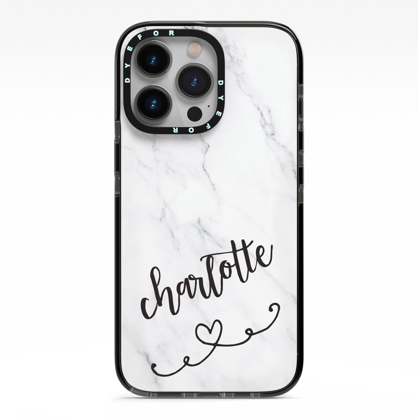 Grey Personalised Marble with Illustration Text iPhone 13 Pro Black Impact Case on Silver phone