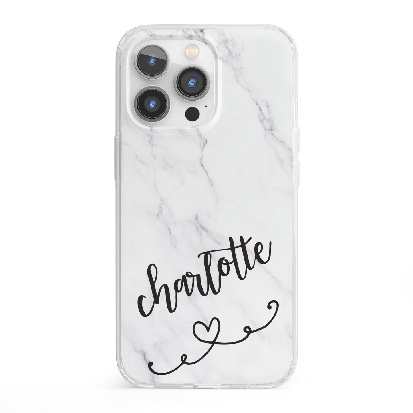 Grey Personalised Marble with Illustration Text iPhone 13 Pro Clear Bumper Case