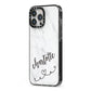 Grey Personalised Marble with Illustration Text iPhone 13 Pro Max Black Impact Case Side Angle on Silver phone