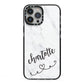 Grey Personalised Marble with Illustration Text iPhone 13 Pro Max Black Impact Case on Silver phone