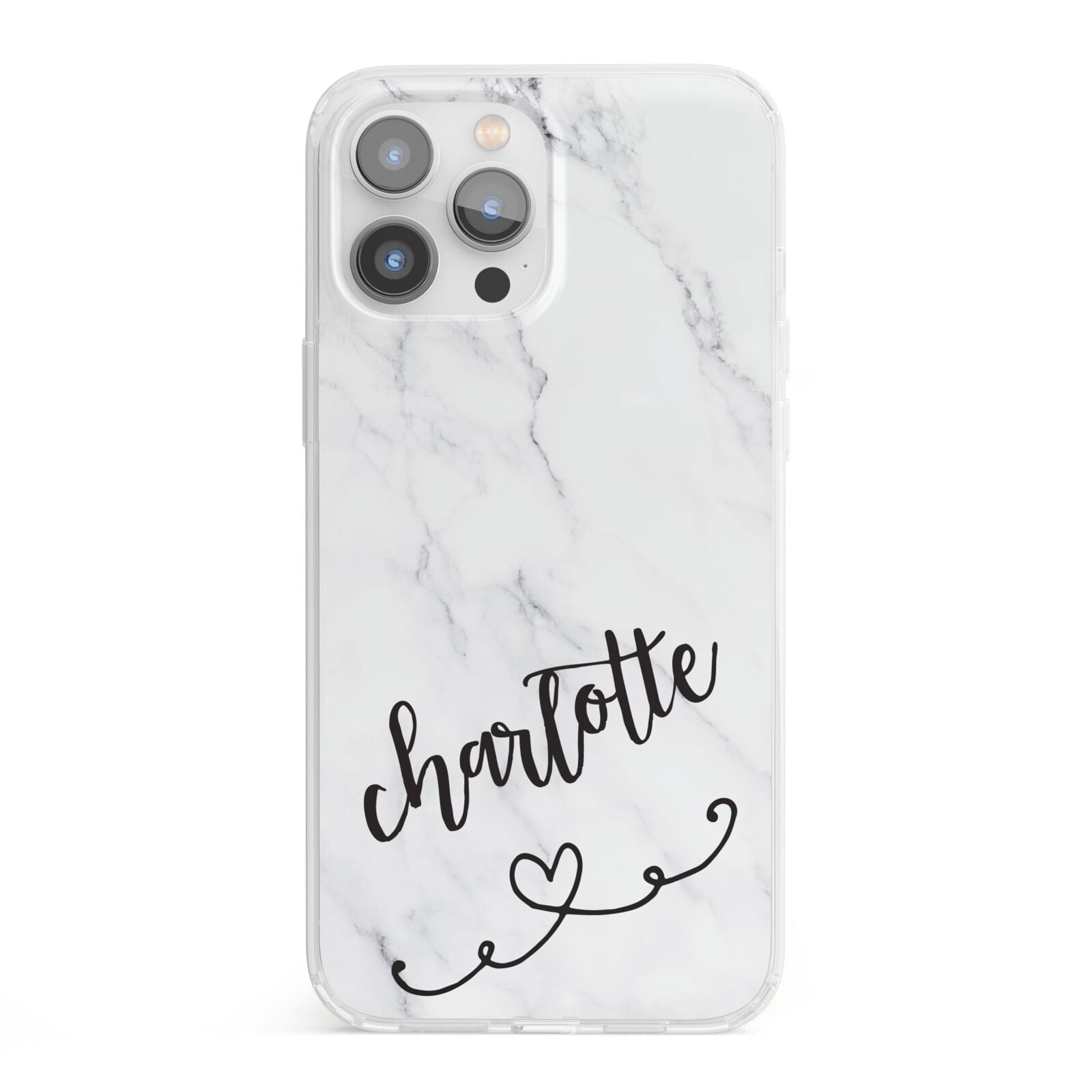 Grey Personalised Marble with Illustration Text iPhone 13 Pro Max Clear Bumper Case