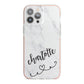 Grey Personalised Marble with Illustration Text iPhone 13 Pro Max TPU Impact Case with Pink Edges