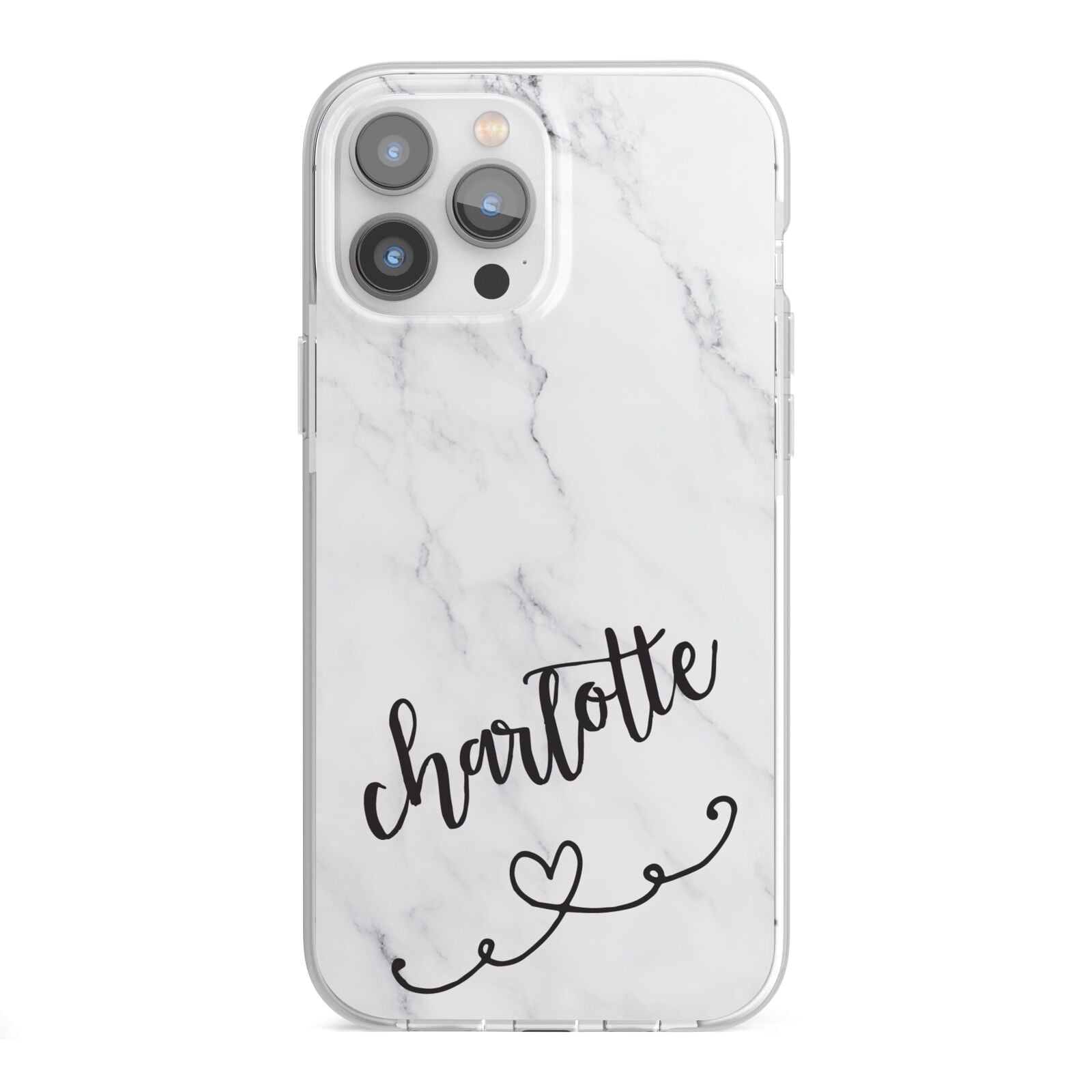 Grey Personalised Marble with Illustration Text iPhone 13 Pro Max TPU Impact Case with White Edges