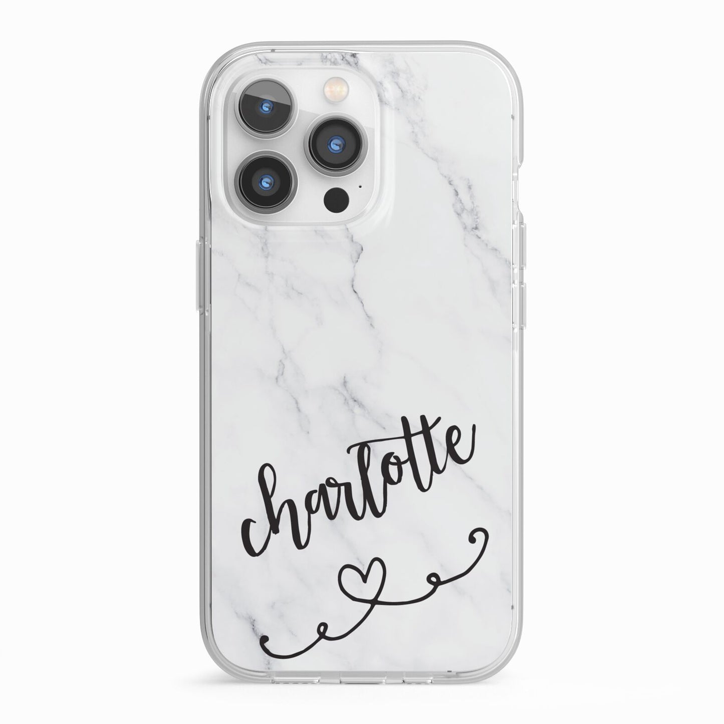 Grey Personalised Marble with Illustration Text iPhone 13 Pro TPU Impact Case with White Edges