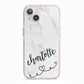Grey Personalised Marble with Illustration Text iPhone 13 TPU Impact Case with Pink Edges