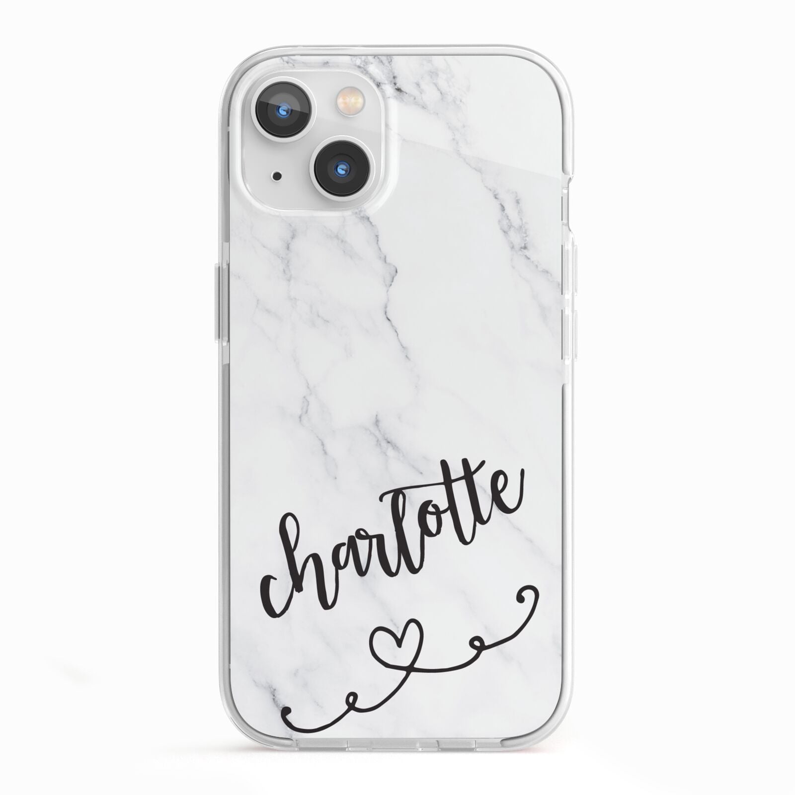 Grey Personalised Marble with Illustration Text iPhone 13 TPU Impact Case with White Edges