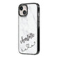 Grey Personalised Marble with Illustration Text iPhone 14 Black Impact Case Side Angle on Silver phone