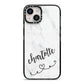 Grey Personalised Marble with Illustration Text iPhone 14 Black Impact Case on Silver phone